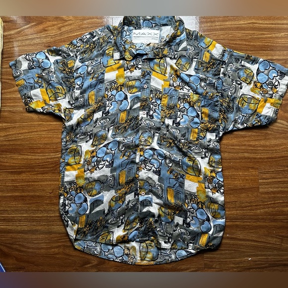 90's Vintage MAXX FM Button Up Shirt Abstract Art Print Size Large - Picture 3 of 9